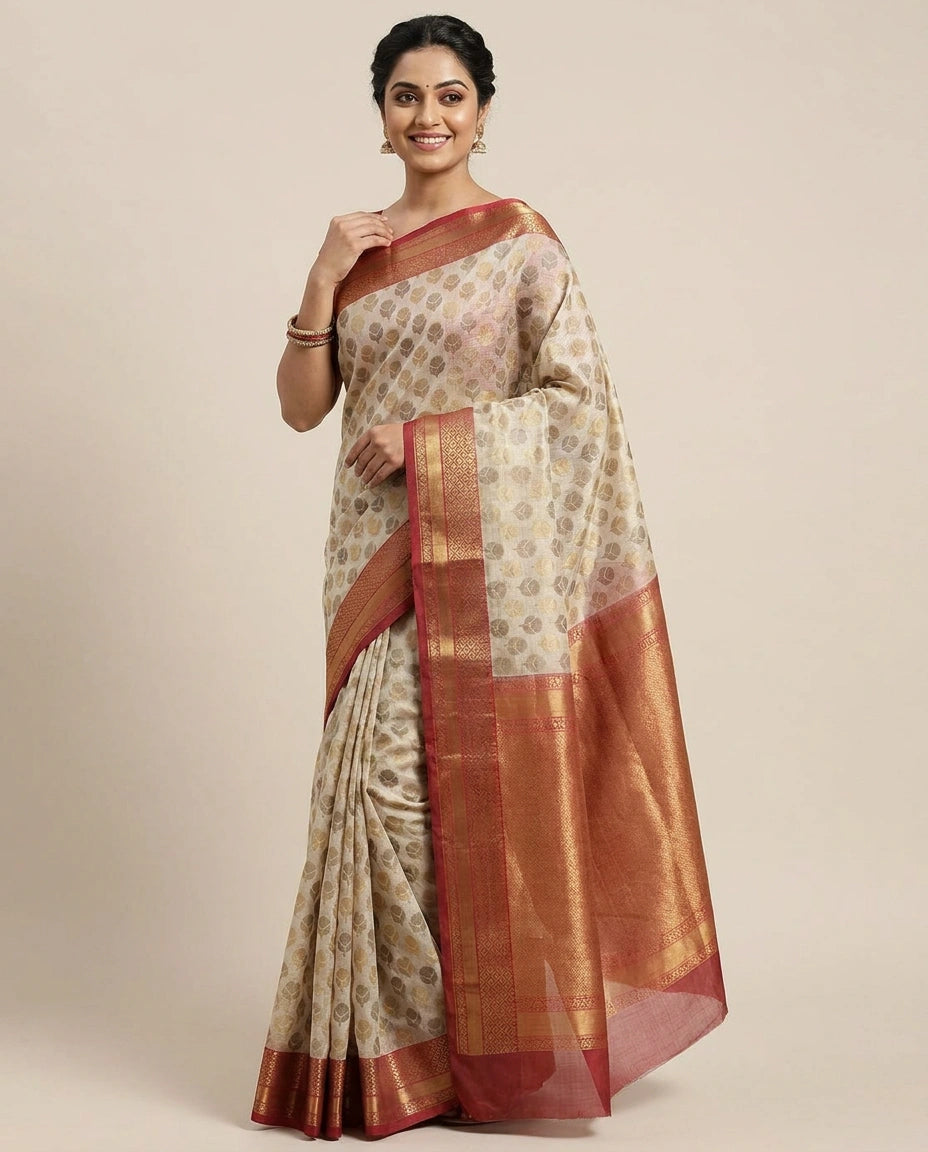 Off White Banarasi Saree in Kota - Rangoli India