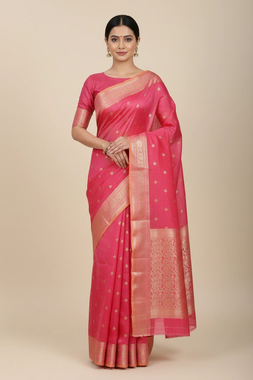 Heritage Zari Kota Doria Banarasi Saree - Rangoli Sarees