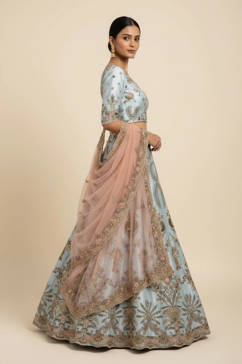 Designer Raw Silk Lehenga Choli Set - View 3 | Rangoli