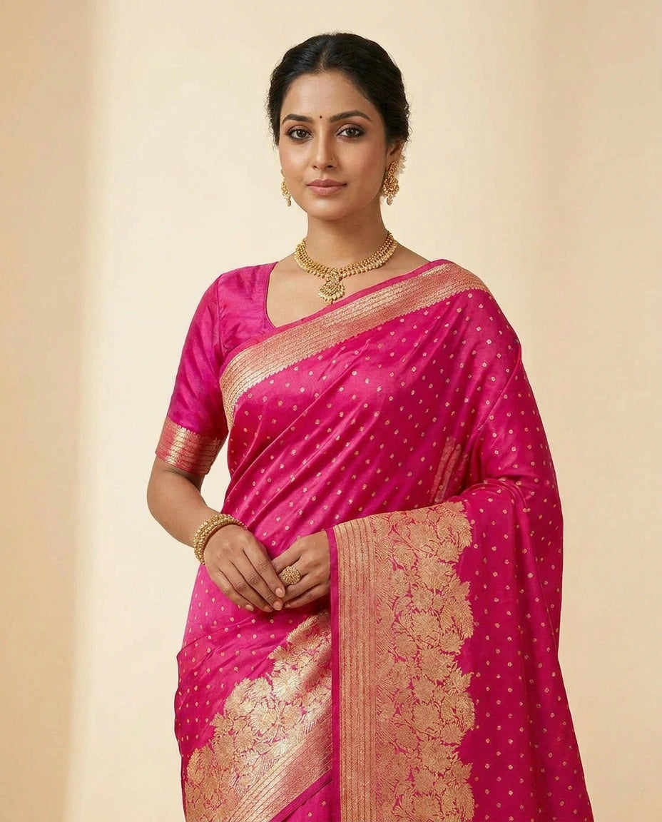 Bridal Silk Katan Banarasi Saree with Rich Gold Zari Work