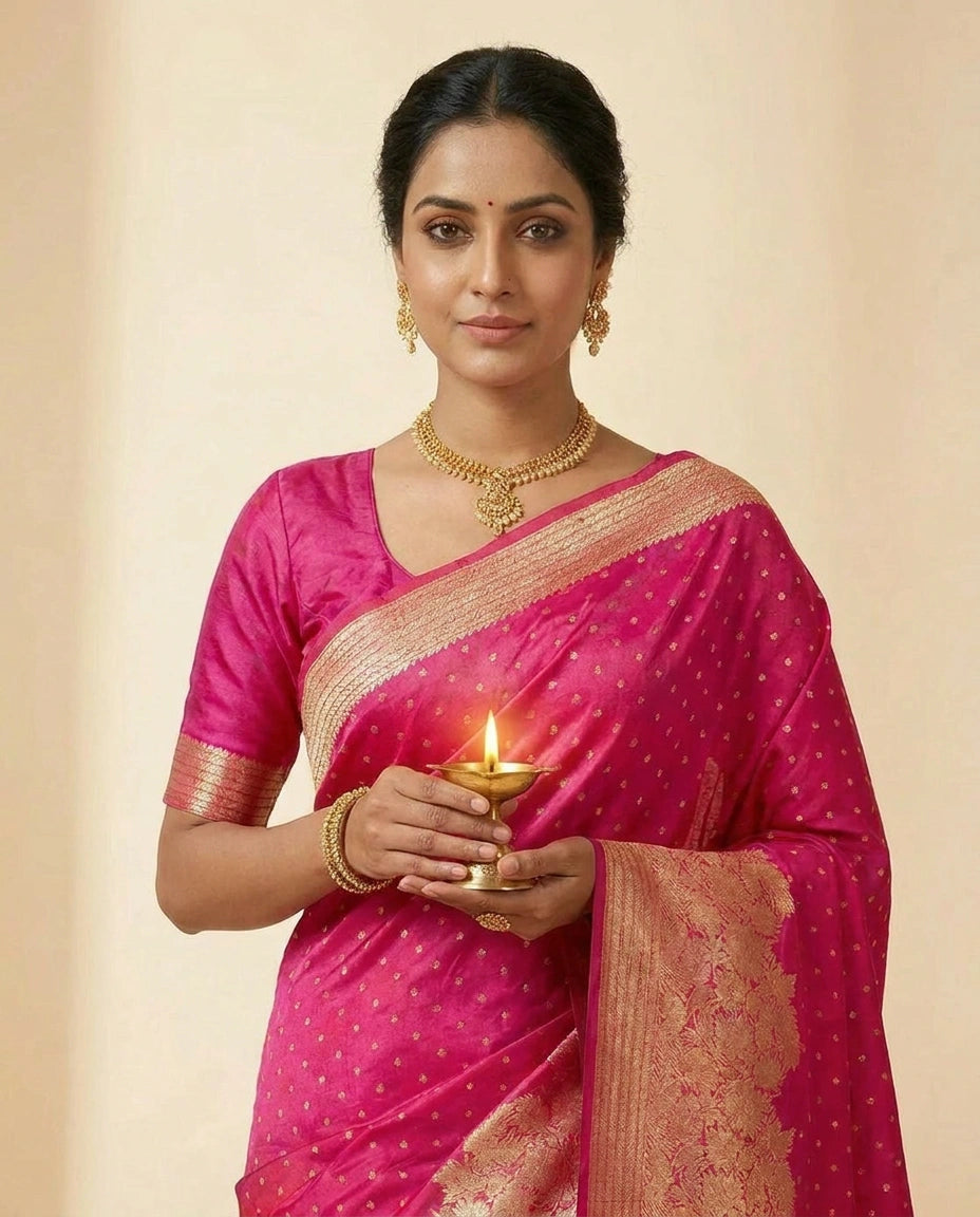 Bridal Silk Katan Banarasi Saree with Rich Gold Zari Work