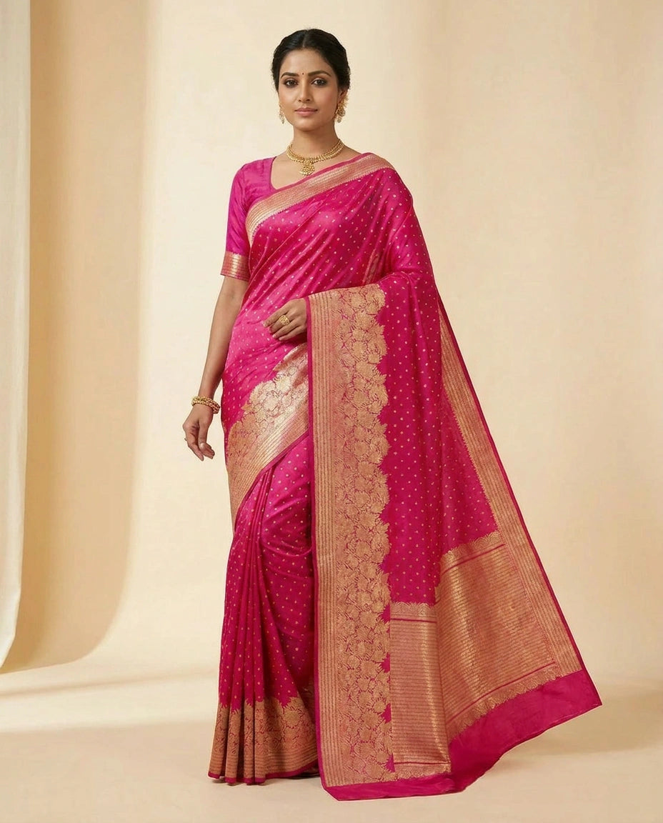 Bridal Silk Katan Banarasi Saree with Rich Gold Zari Work by Rangoli