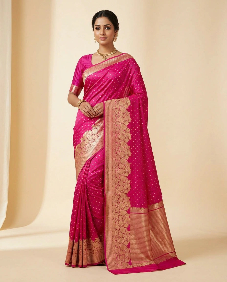 Bridal Silk Katan Banarasi Saree with Rich Gold Zari Work by Rangoli