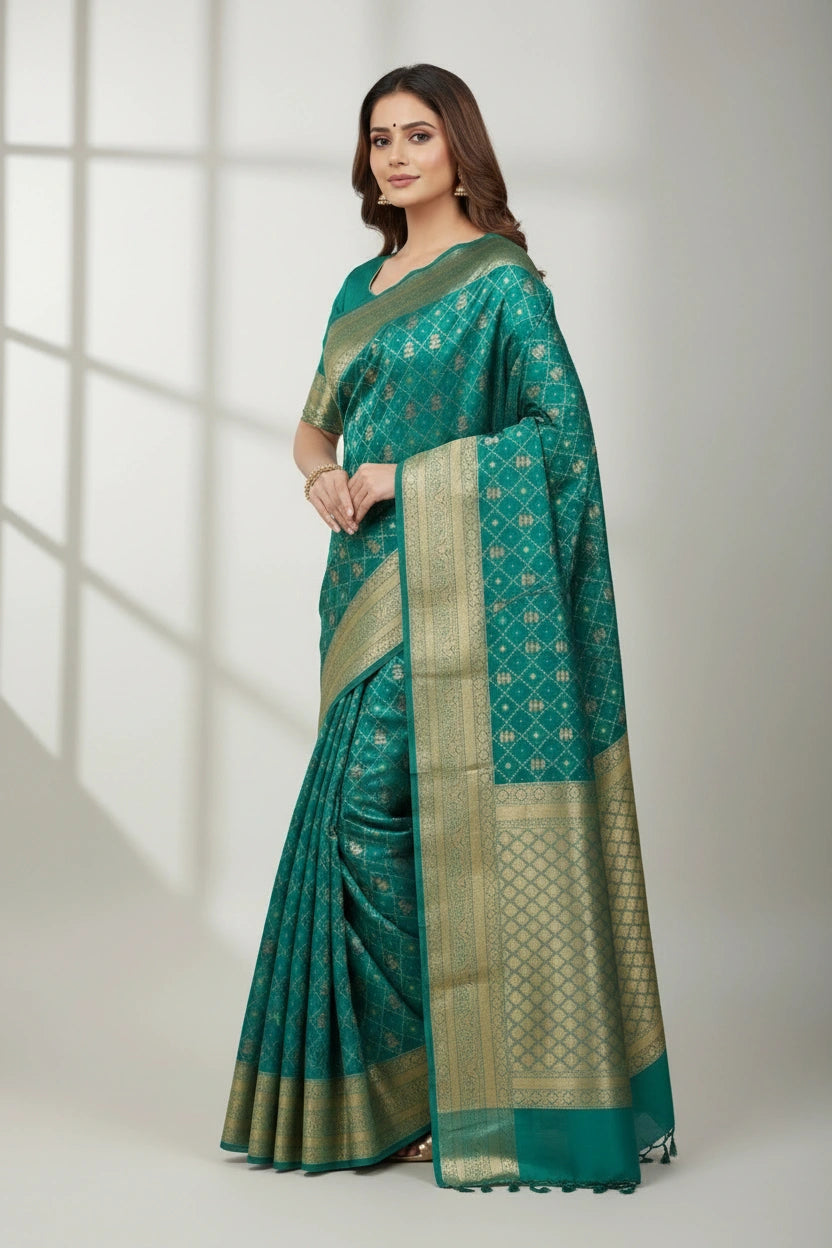 Handcrafted Pure Silk Katan Assamese Silk Saree - Pista Green | Rangoli