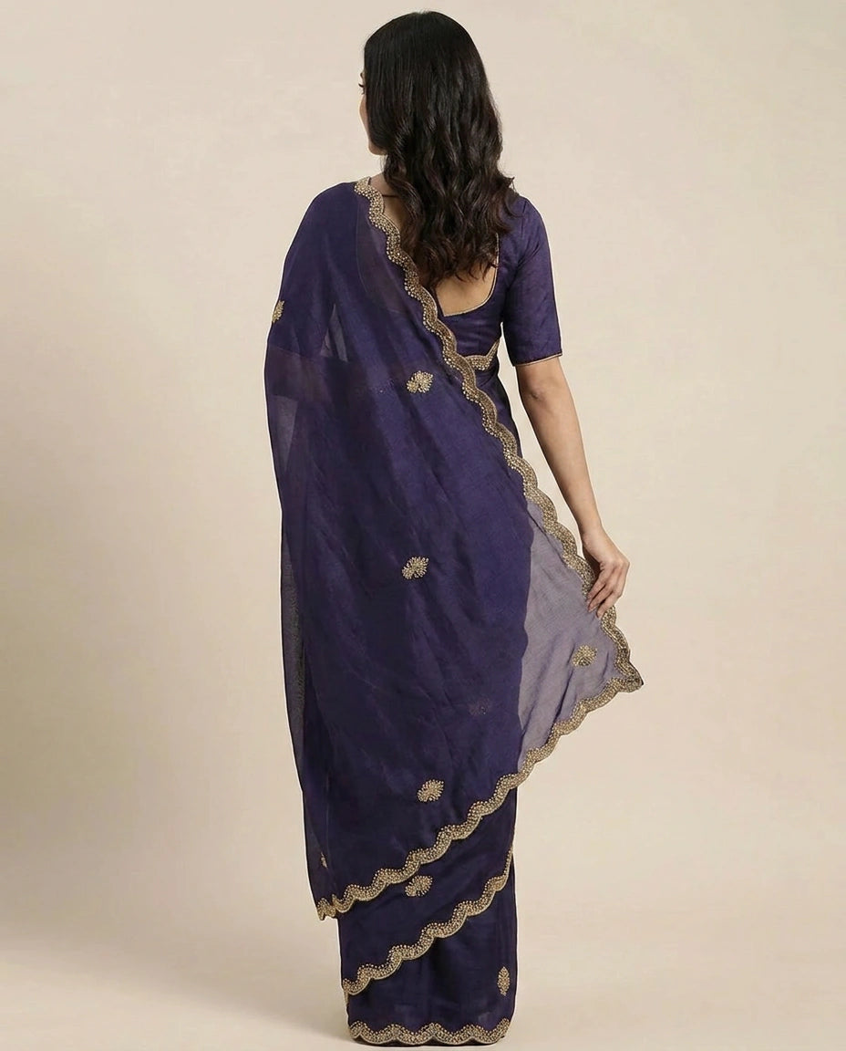 Satin Wrinkle Embroidered Saree - Rangoli India