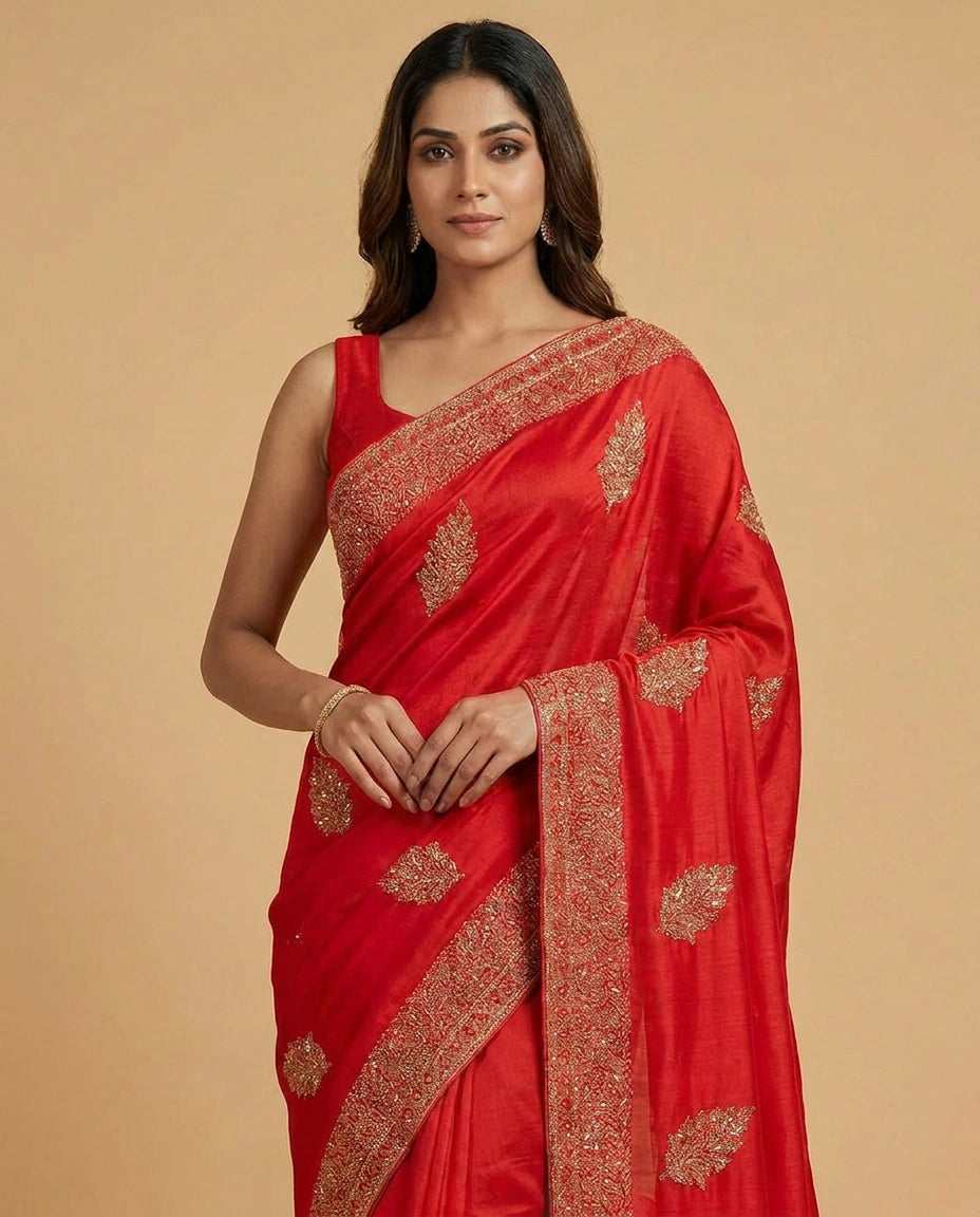 Vichitra Silk Saree with Embroidered Buttis Online India - Rangoli India
