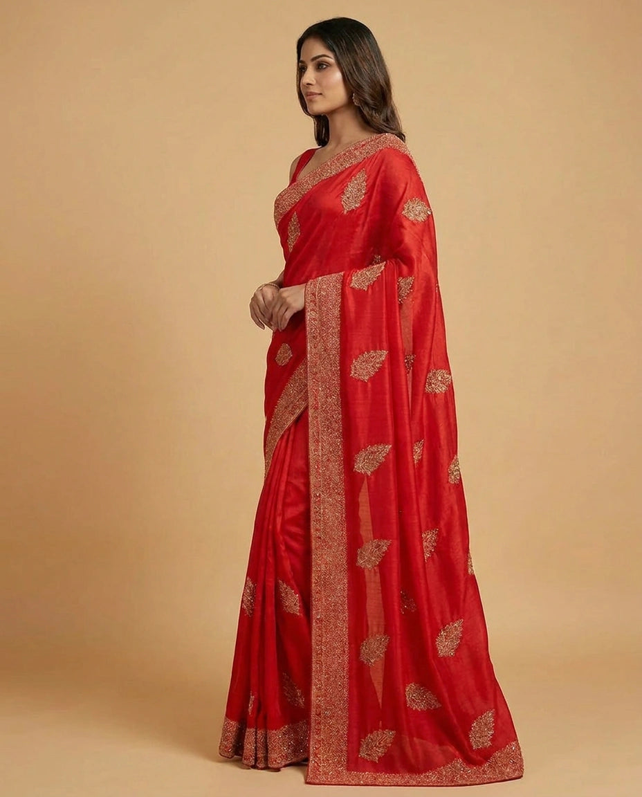 Vichitra Silk Saree with Embroidered Buttis Online India - Rangoli India