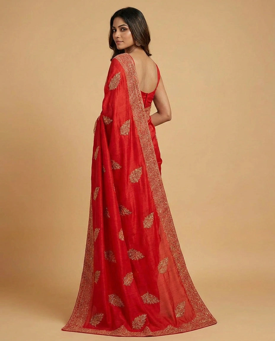 Vichitra Silk Saree with Embroidered Buttis Online India - Rangoli India
