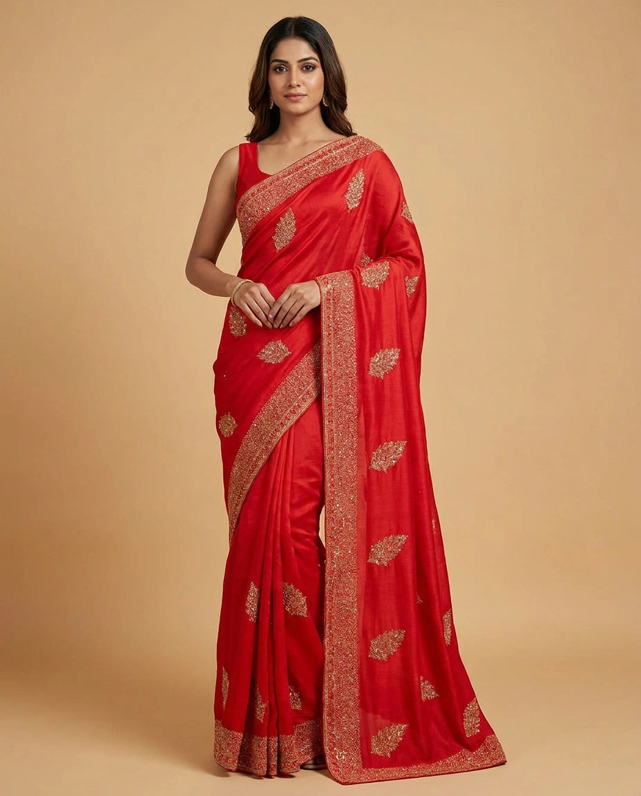 Vichitra Silk Saree with Embroidered Buttis Online India - Rangoli India