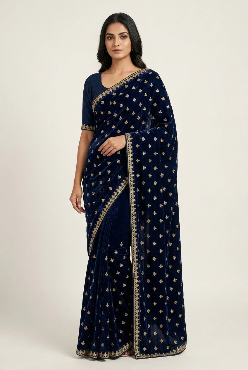 Tissue Embroidered Saree with Sequin Border for Sangeet Wear
