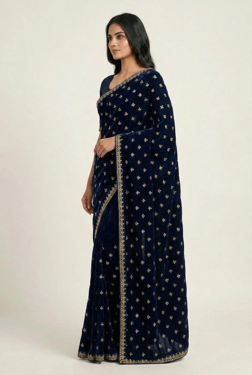 Tissue Embroidered Saree with Sequin Border for Sangeet Wear