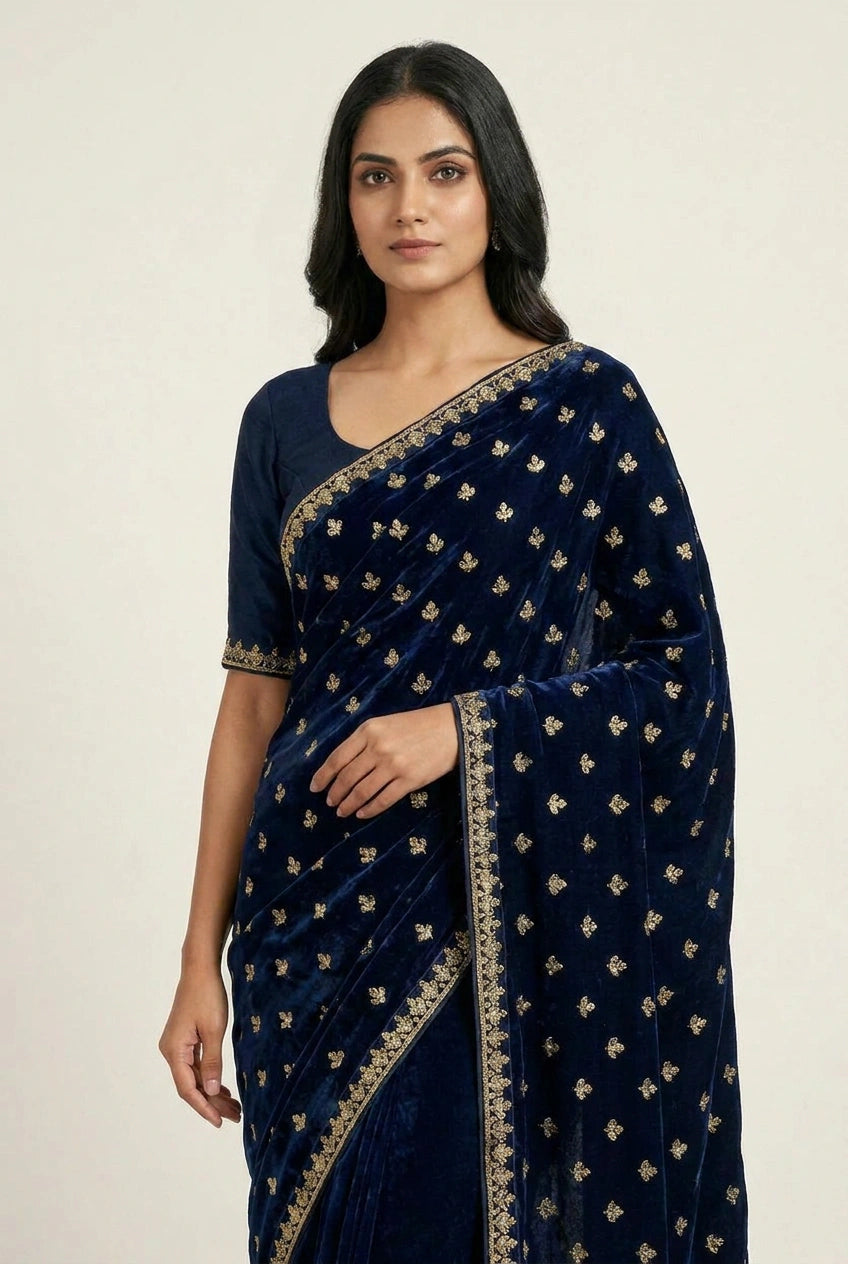 Tissue Embroidered Saree with Sequin Border for Sangeet Wear