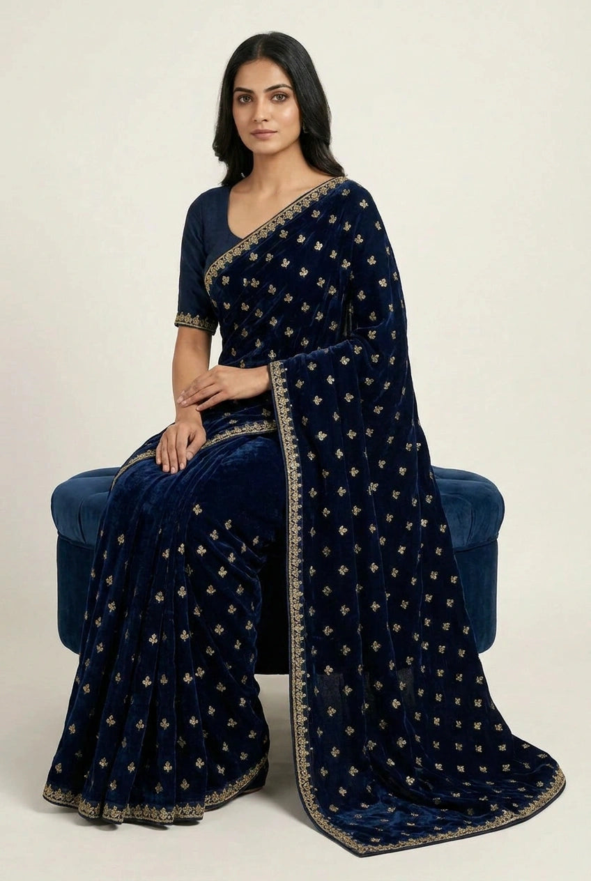 Tissue Embroidered Saree with Sequin Border for Sangeet Wear