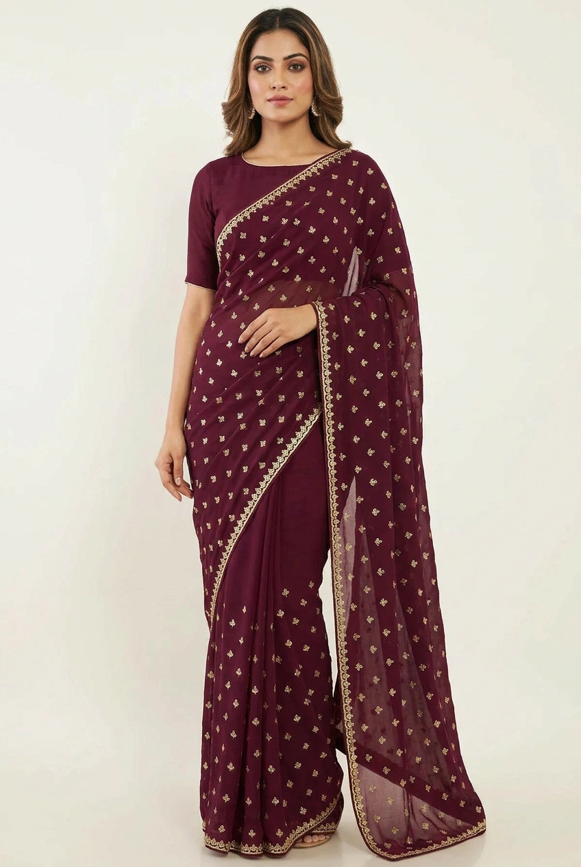Tissue Embroidered Saree with Sequin Border for Sangeet Wear