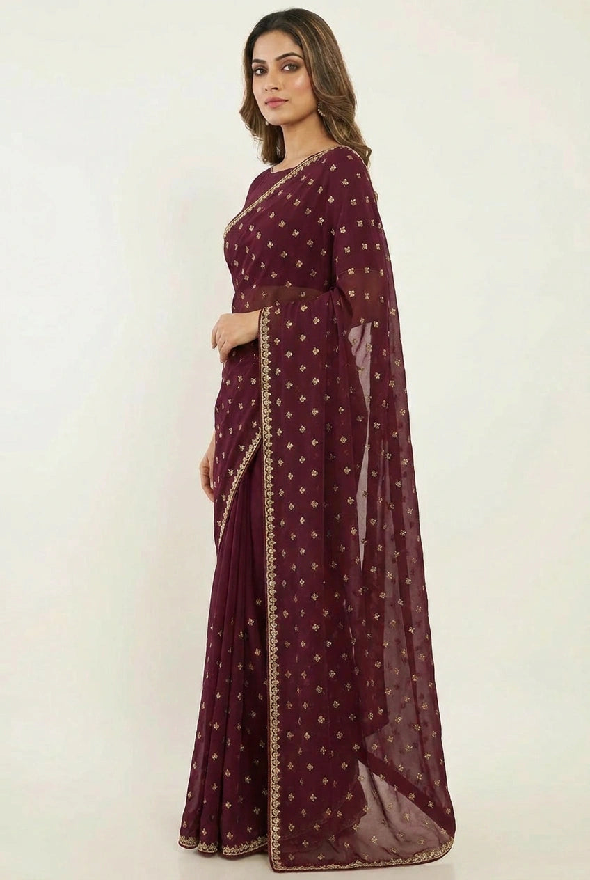 Tissue Embroidered Saree with Sequin Border for Sangeet Wear