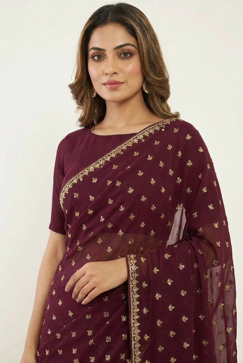 Tissue Embroidered Saree with Sequin Border for Sangeet Wear