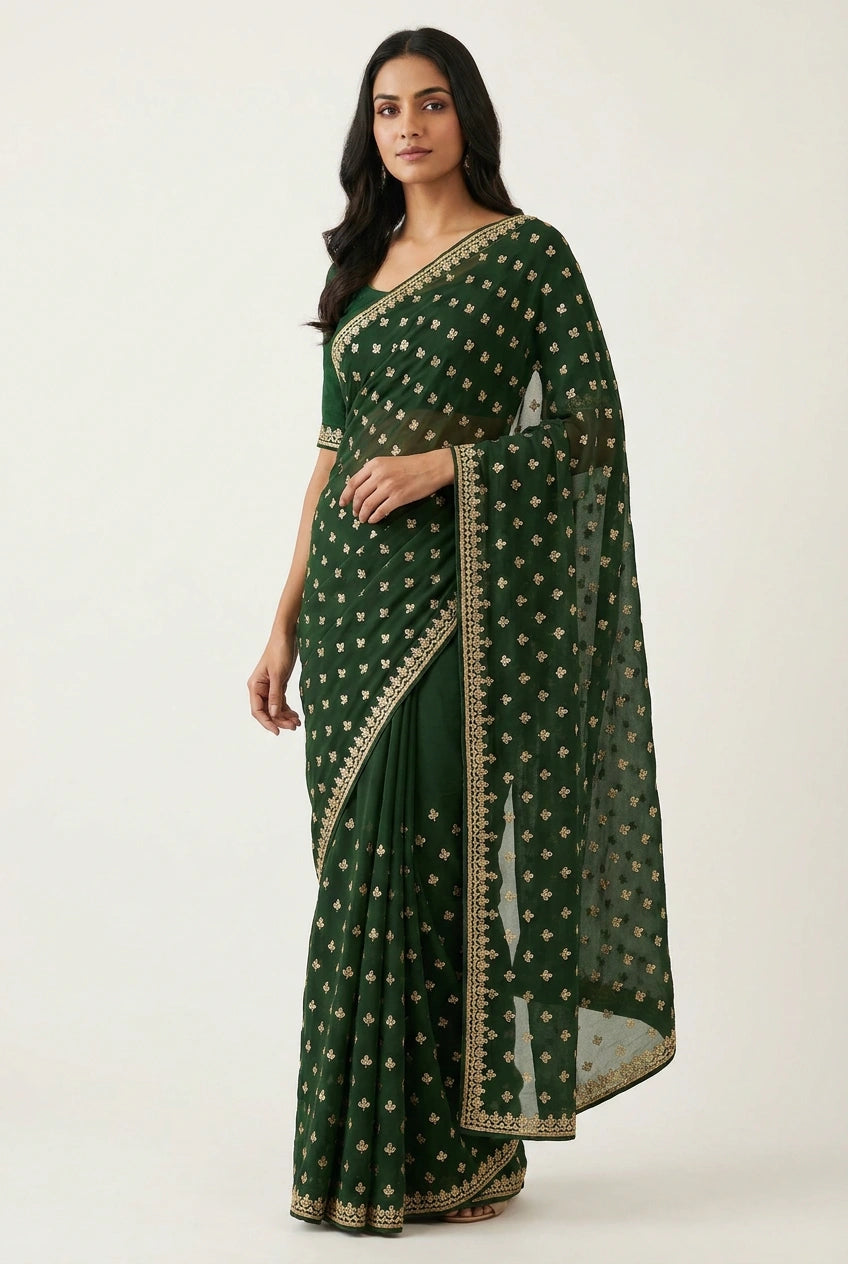Tissue Embroidered Saree with Sequin Border for Sangeet Wear