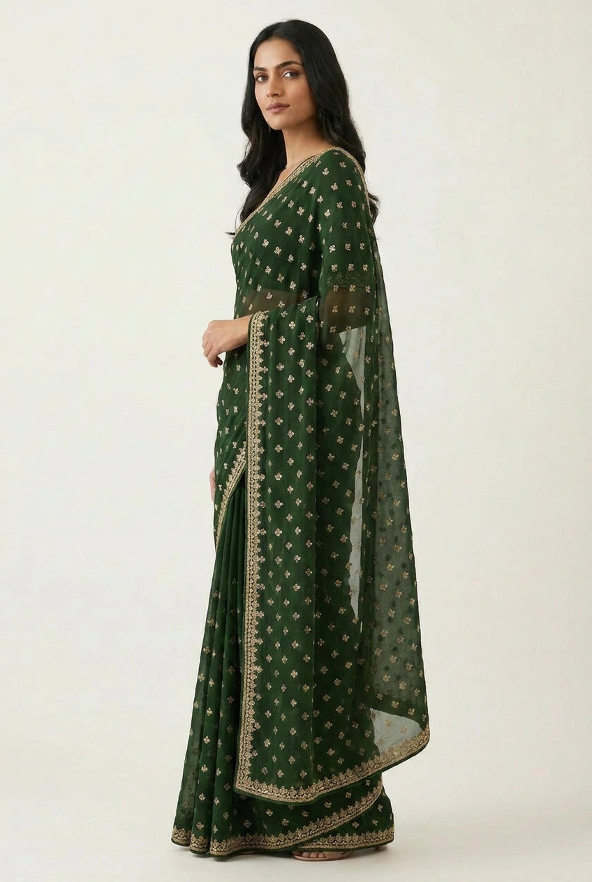 Tissue Embroidered Saree with Sequin Border for Sangeet Wear