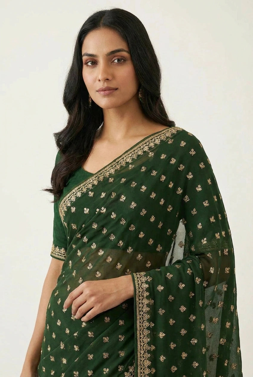 Tissue Embroidered Saree with Sequin Border for Sangeet Wear