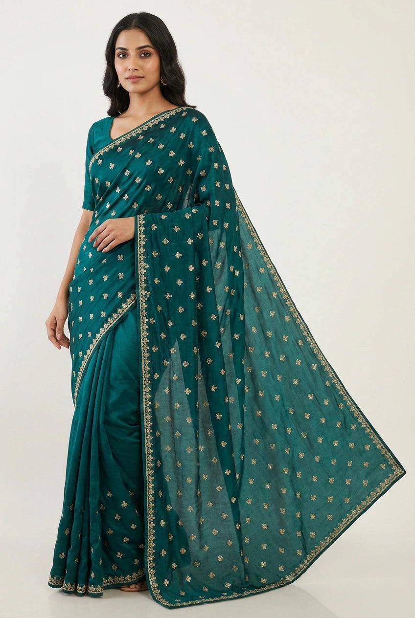 Tissue Embroidered Saree with Sequin Border for Sangeet Wear