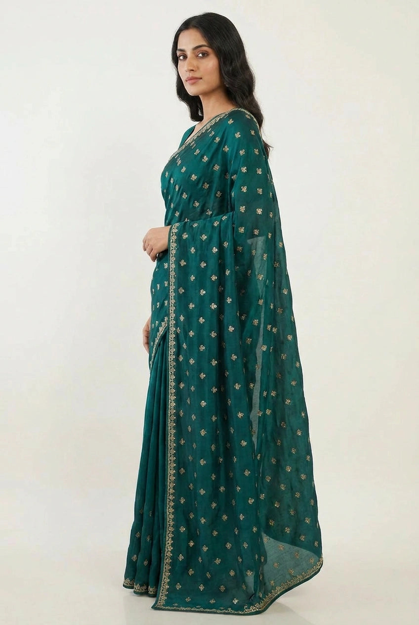 Tissue Embroidered Saree with Sequin Border for Sangeet Wear