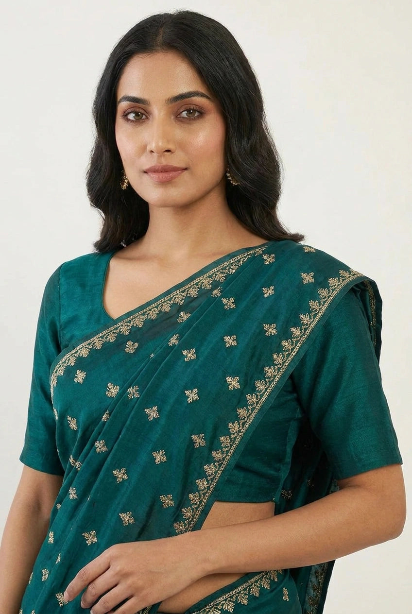Tissue Embroidered Saree with Sequin Border for Sangeet Wear