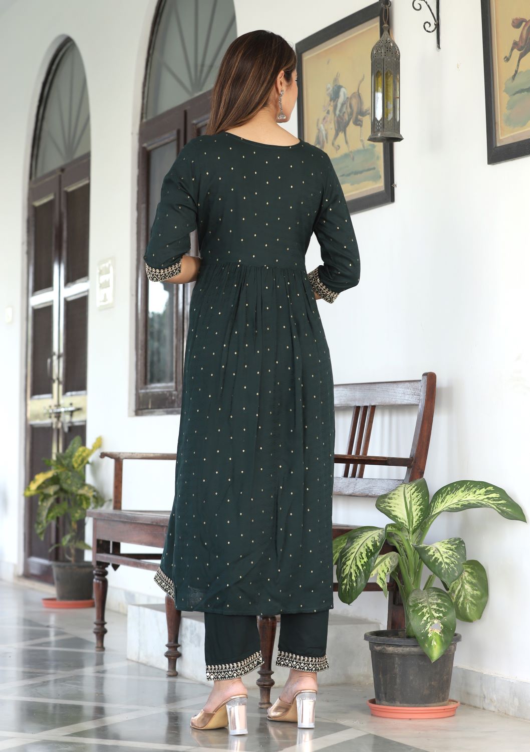 Bottle Green Straight Suit Set