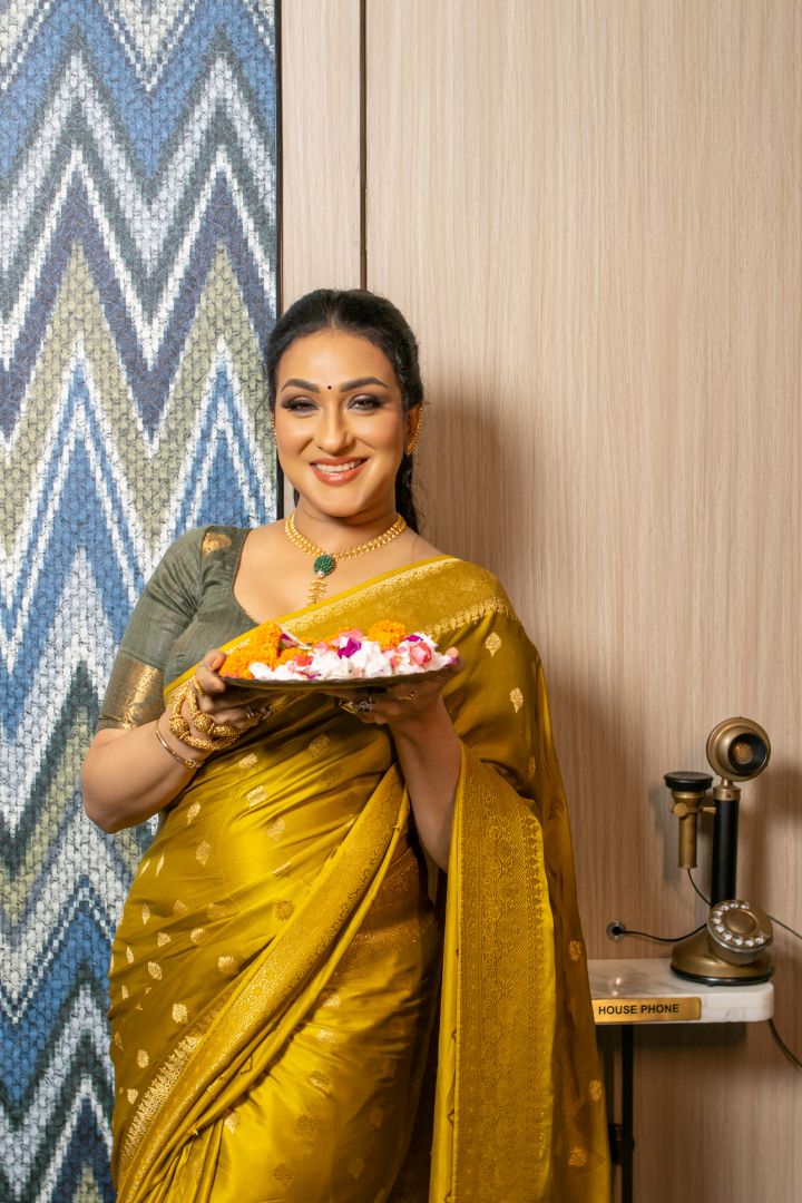 Mustard Mashru Silk Banarasi Weaving Saree - silk Indian ethnic wear by Rangoli