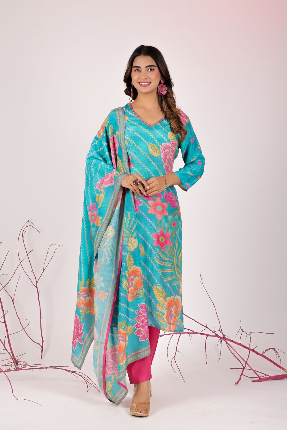 Firozi Blue Straight Suit Set
