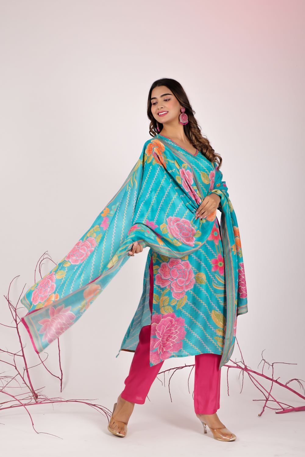 Firozi Blue Straight Suit Set