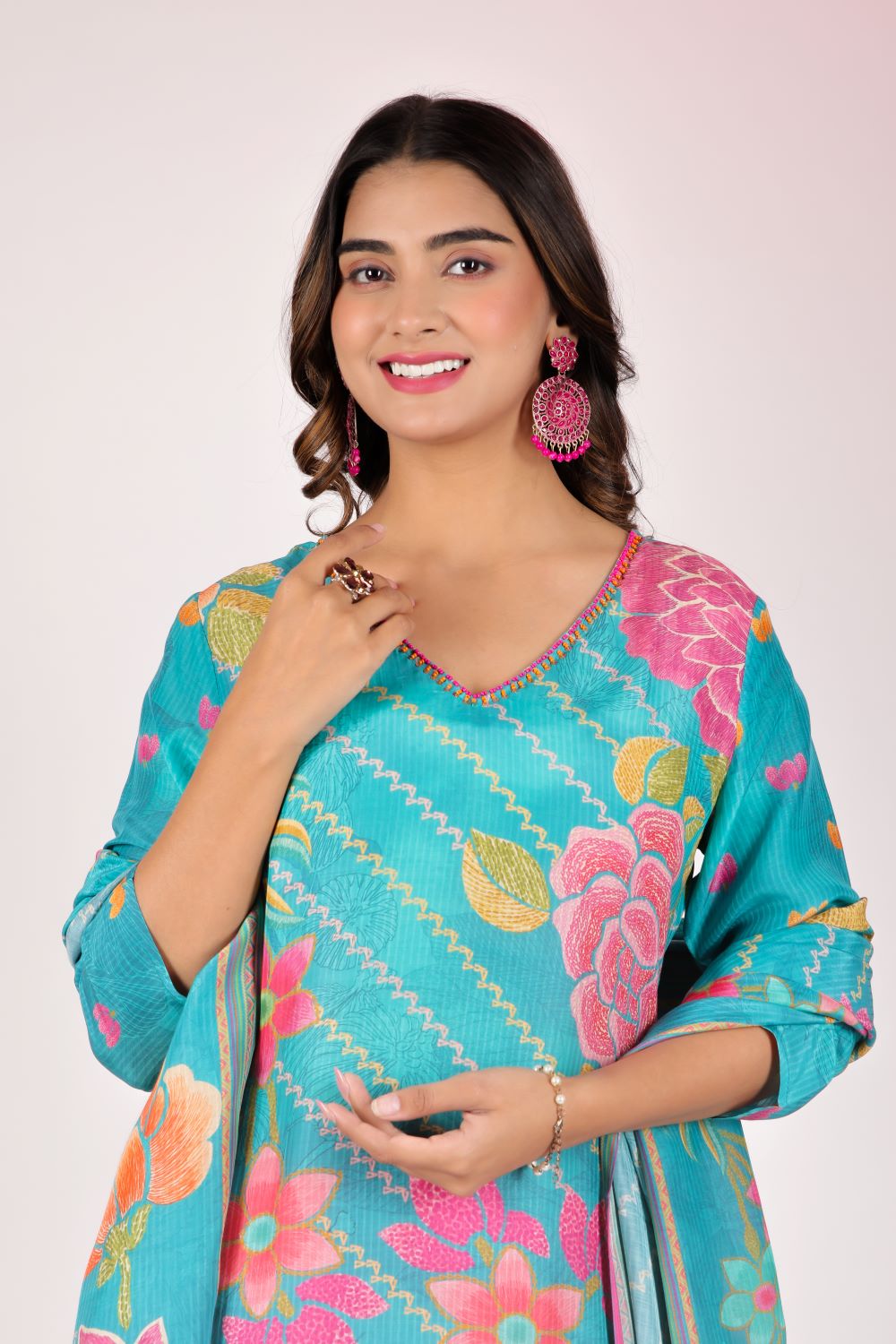 Firozi Blue Straight Suit Set