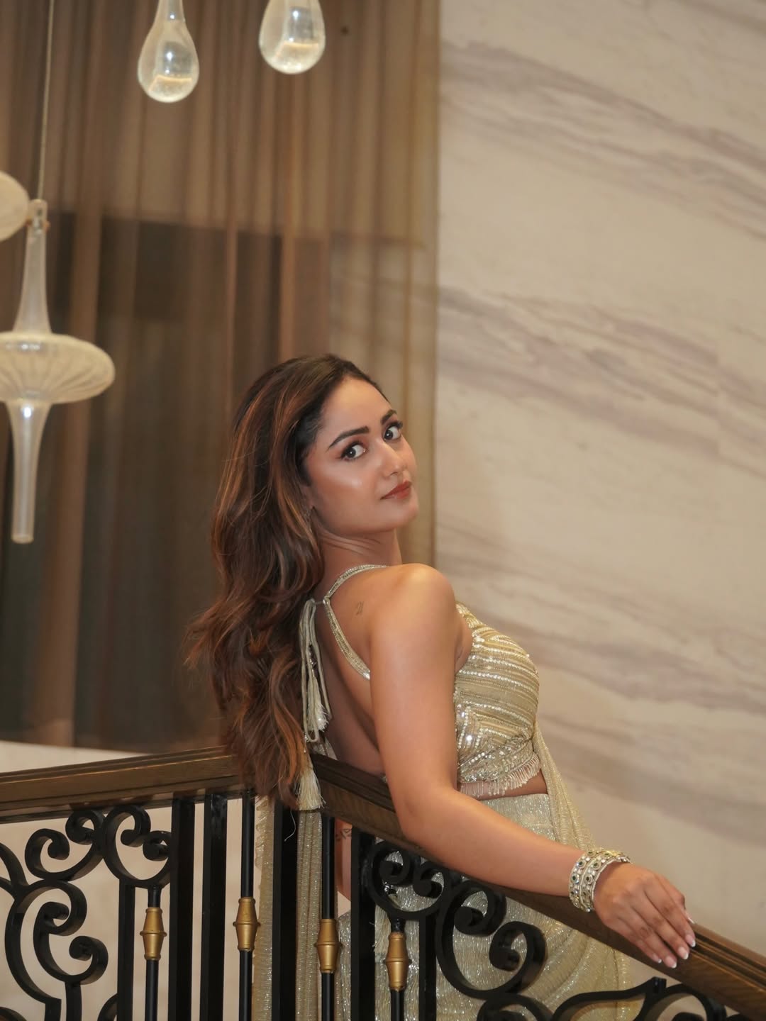 Champagne Gold Shimmer Drape Saree