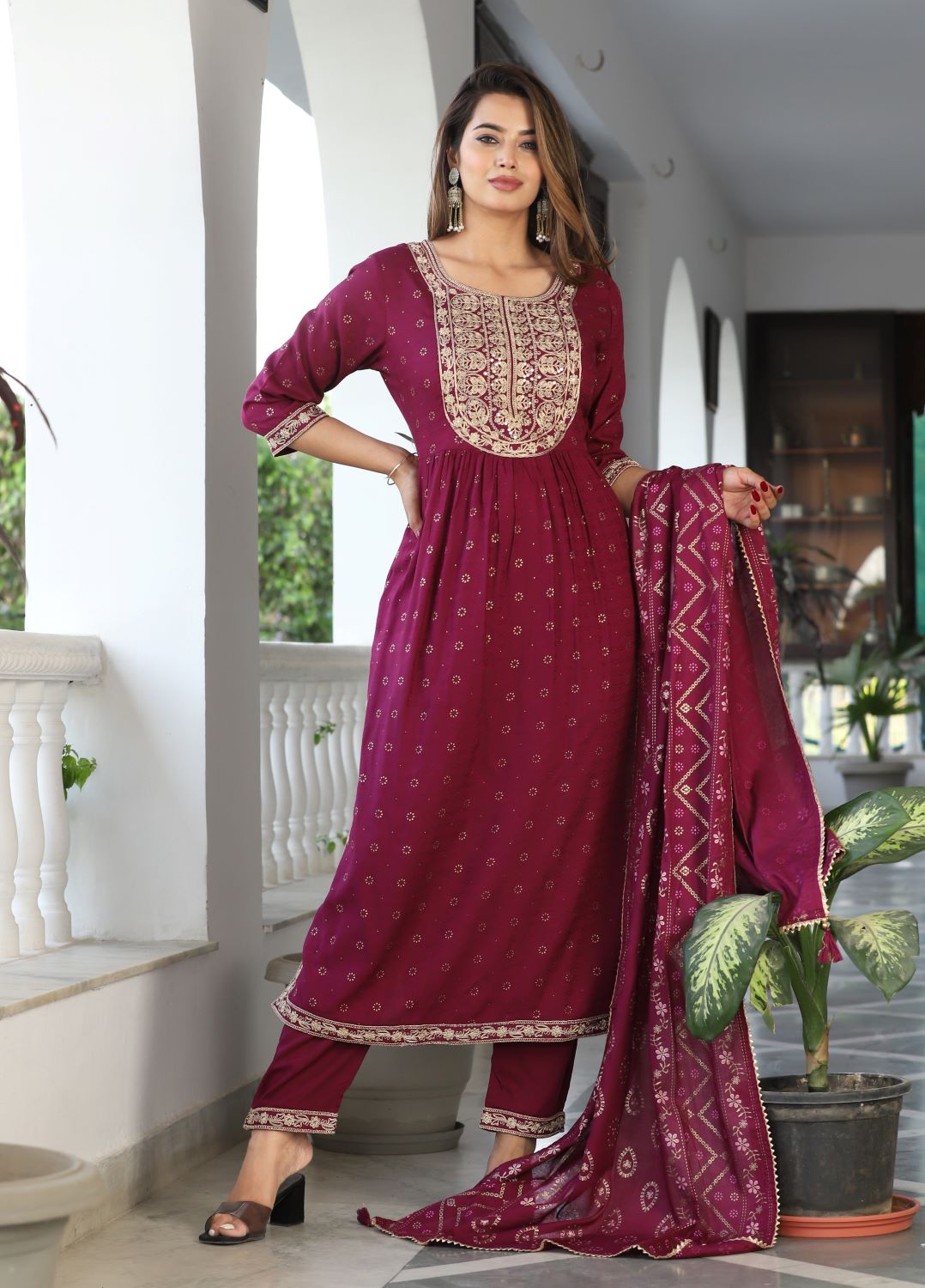 Wine Straight Suit Set