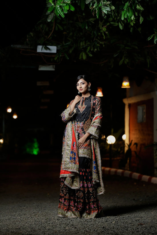 Black Crepe Silk Sharara Suit