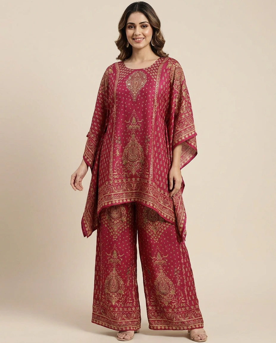Fuchsia Pink Kaftan Set - Rangoli India