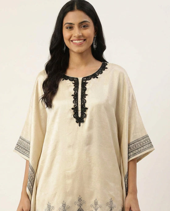 Printed Off White Kaftan Set - Rangoli India