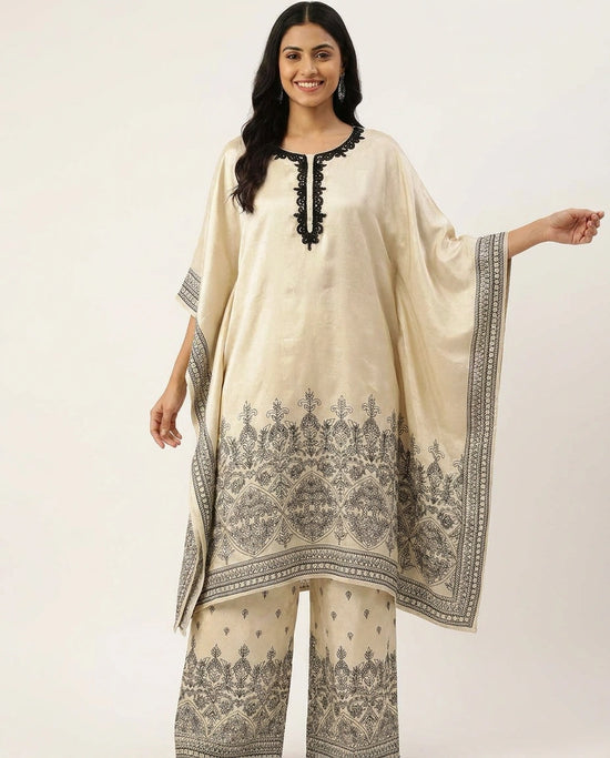 Printed Off White Kaftan Set - Rangoli India