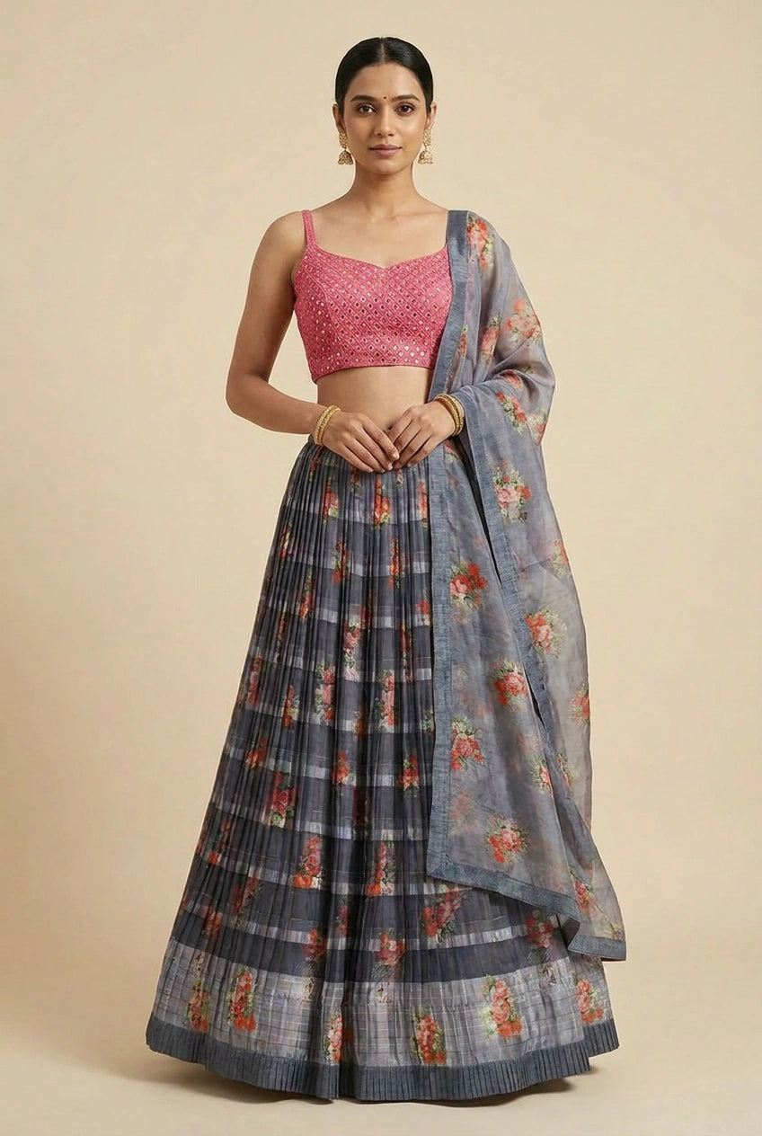 Organza Crop Top Lehenga with Sequin Work for Sangeet Night