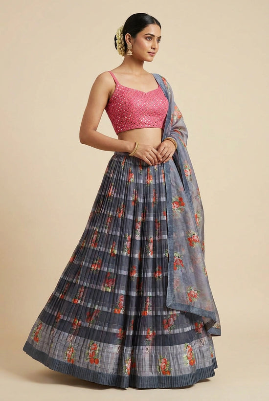 Organza Crop Top Lehenga with Sequin Work for Sangeet Night