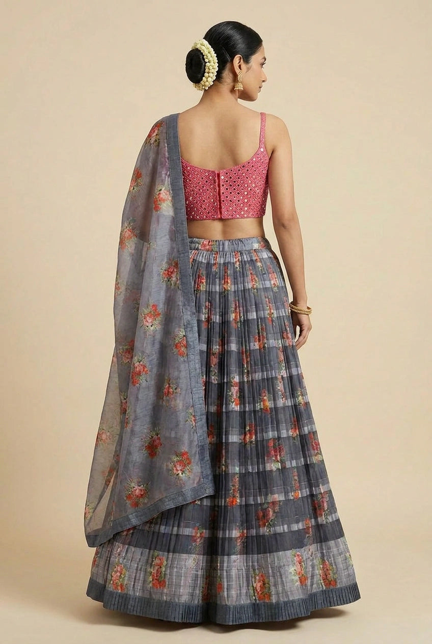 Organza Crop Top Lehenga with Sequin Work for Sangeet Night
