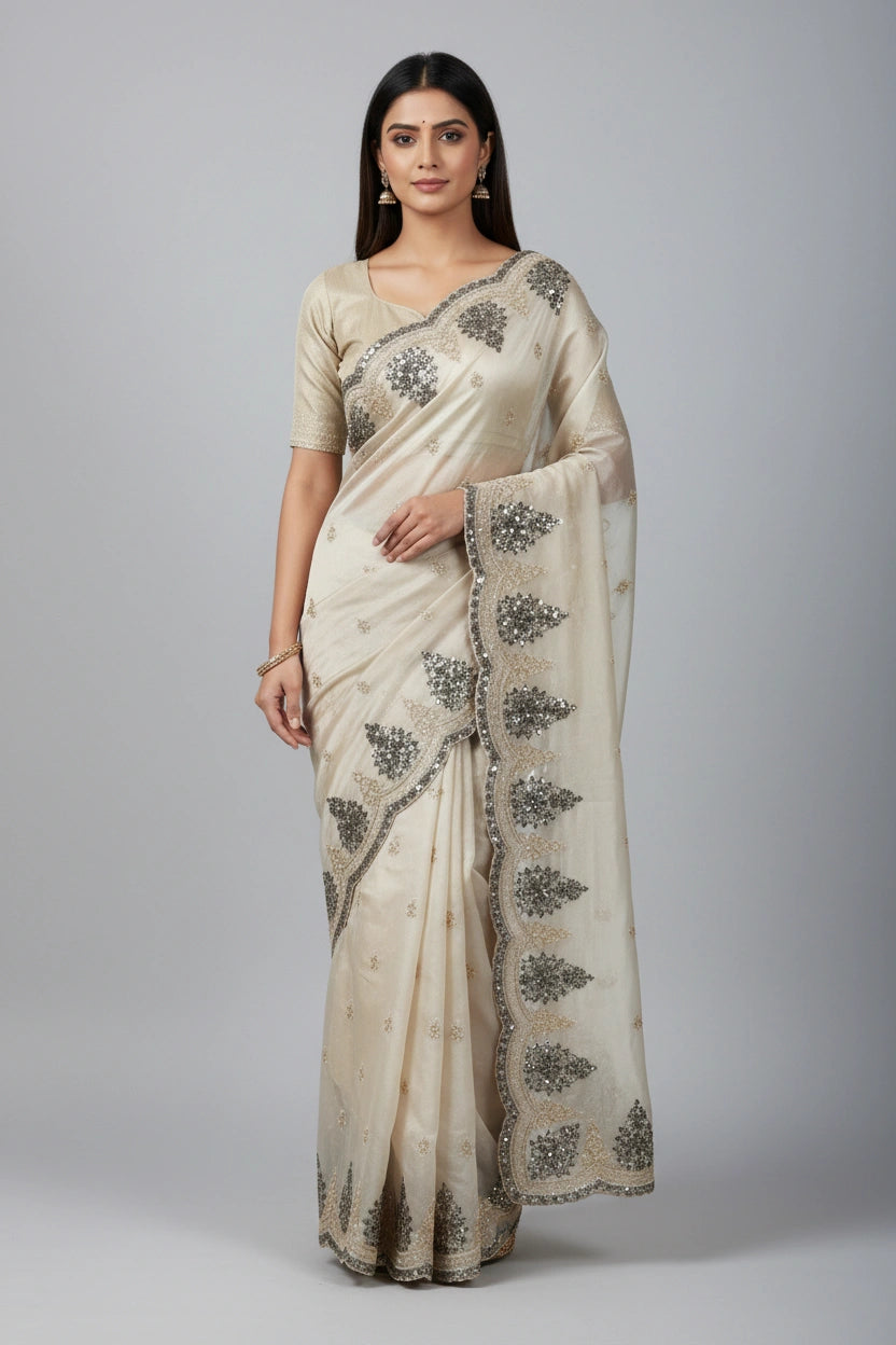 Handcrafted Tissue Embroidery Saree - Rangoli Sarees