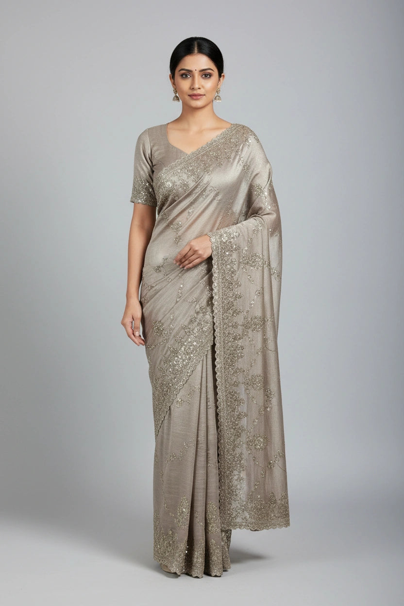 Handcrafted Tissue Embroidery Saree - Rangoli Sarees