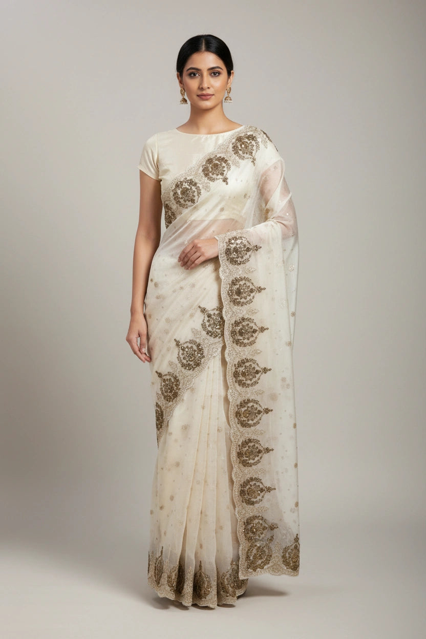 Handcrafted Tissue Embroidery Saree - Rangoli Sarees