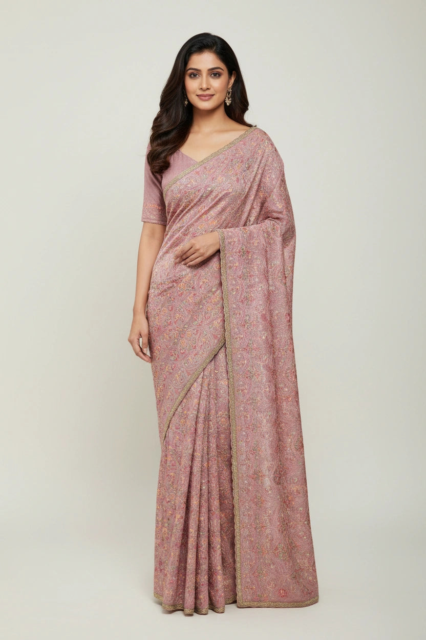 Designer Georgette Chiffon Embroidered Saree - Pista Green | Rangoli