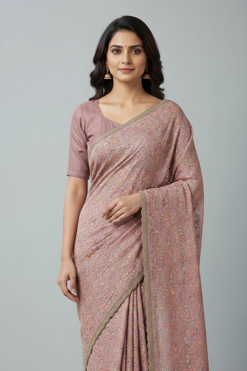 Embroidered Chiffon Saree with Airy Floral Allover Design - View 6 | Rangoli