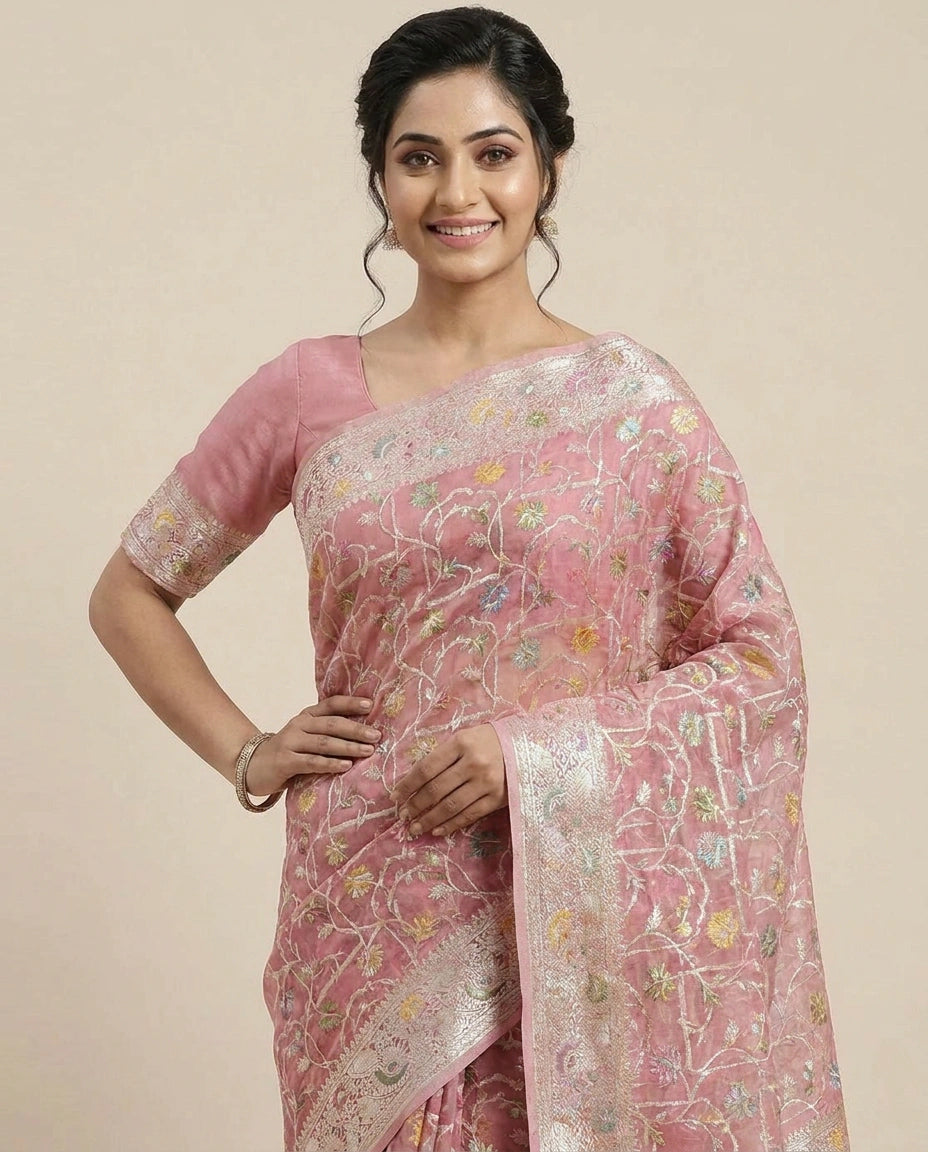 Cotton Banarasi Saree with Woven Border - Rangoli India