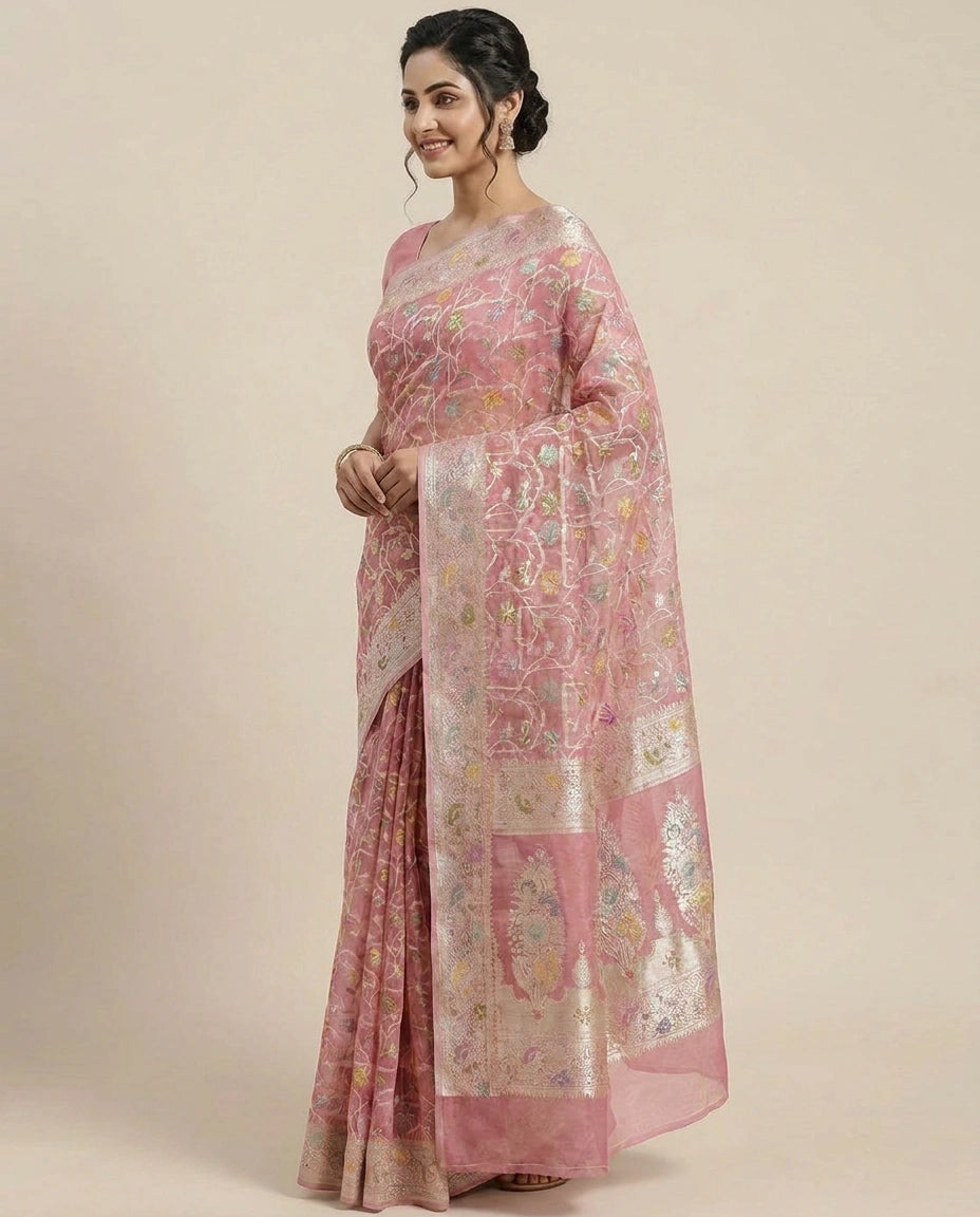 Cotton Banarasi Saree with Woven Border - Rangoli India