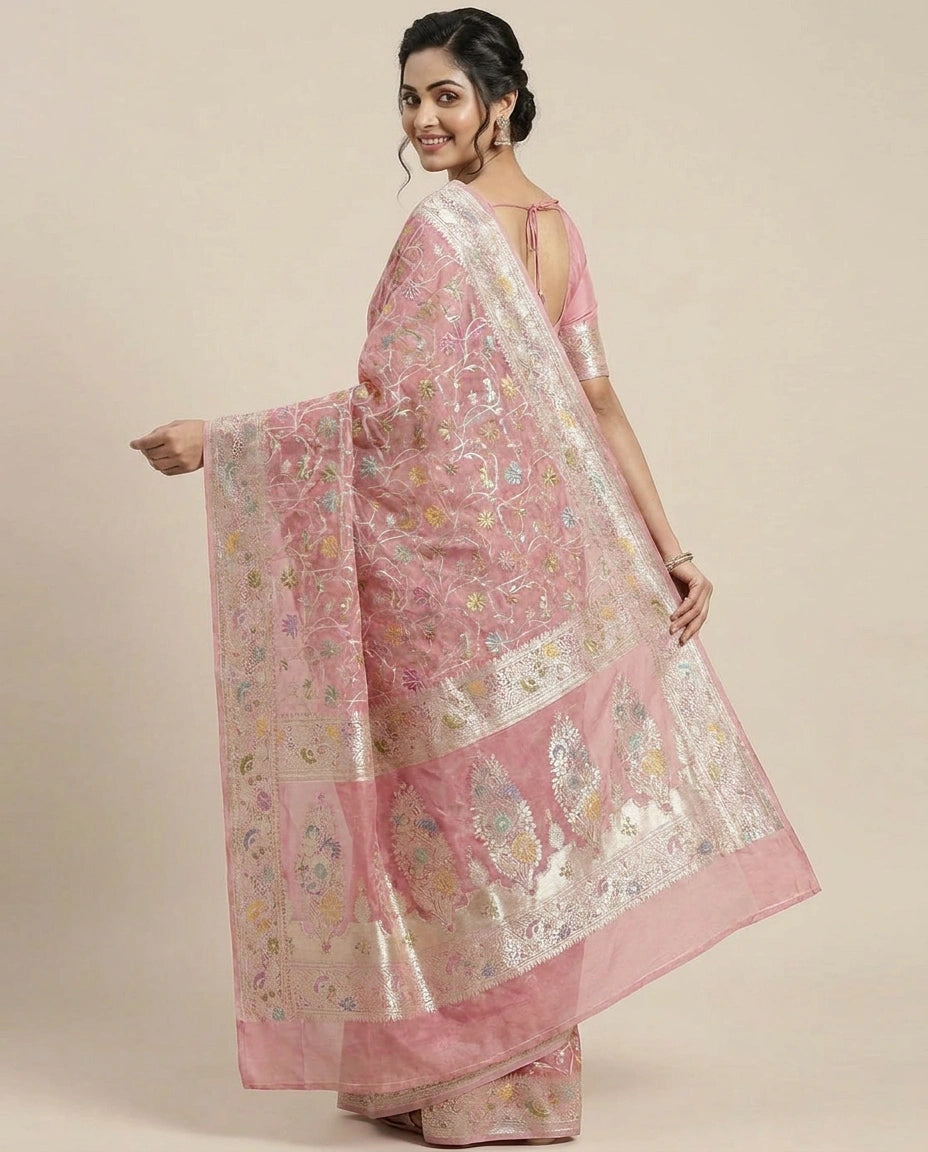 Cotton Banarasi Saree with Woven Border - Rangoli India