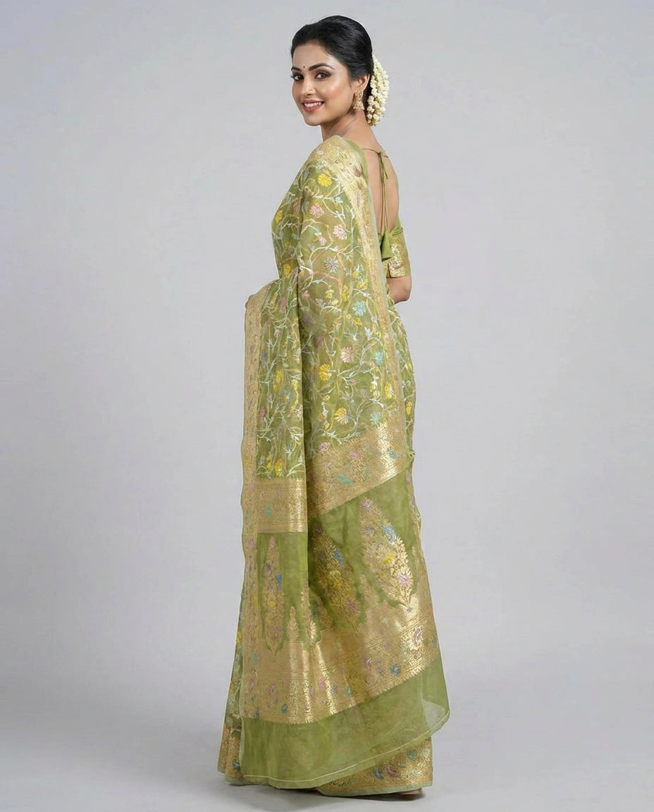 Cotton Banarasi Saree with Woven Border - Rangoli India