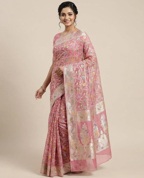 Cotton Banarasi Saree with Woven Border - Rangoli India